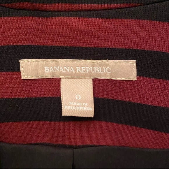 BANANA REPUBLIC Women Burgundy & Black Striped Blazer Jacket Size 0 - Picture 7 of 9